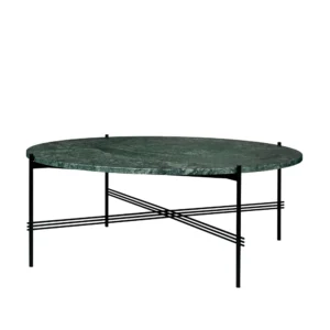 GUBI TS Round sofabord green guatemala marble, Ø105, sort understel