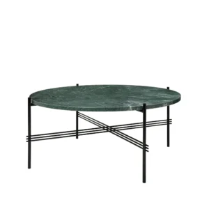 GUBI TS Round sofabord green guatemala marble, Ø80, sort understel